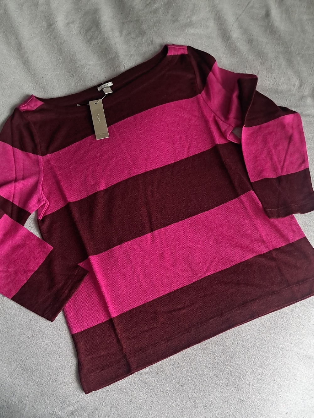 J. Crew Striped Scoopneck Tee - Hot Pink & Burgundy